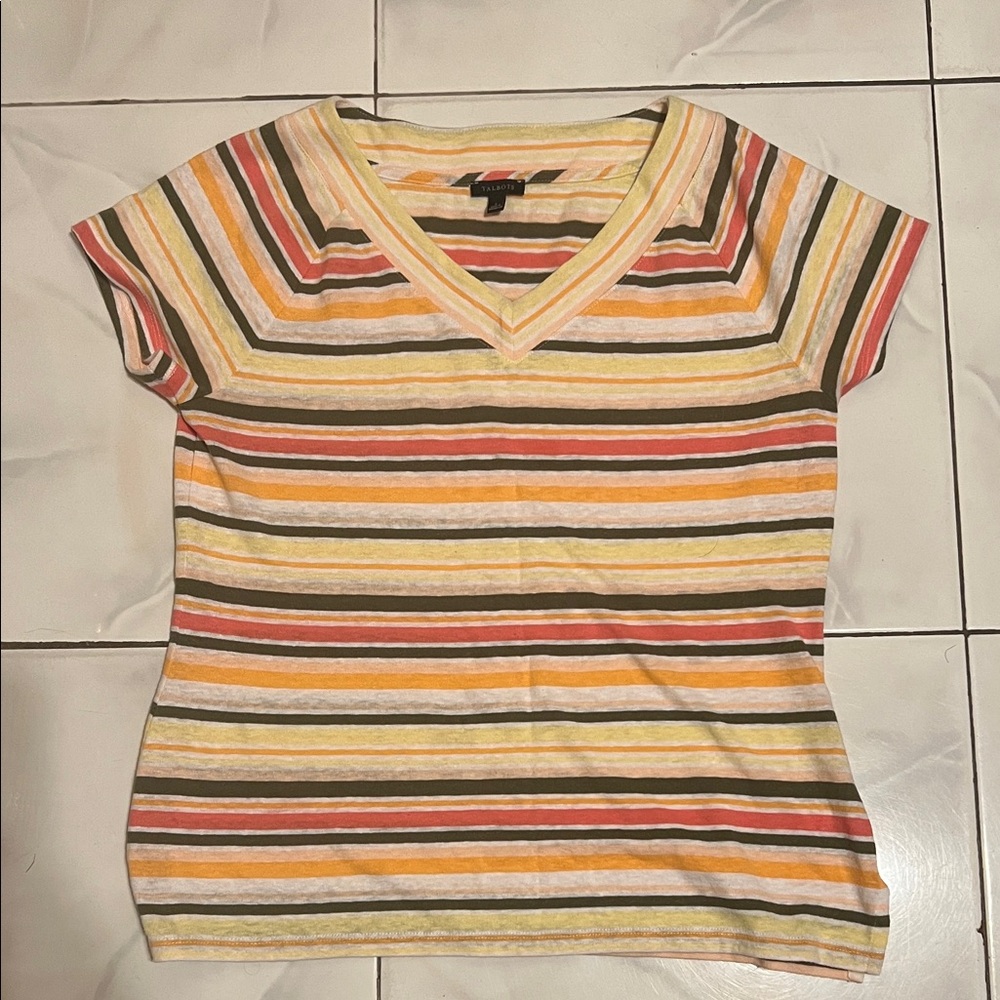 Talbots Multicolor Striped V-Neck Tee